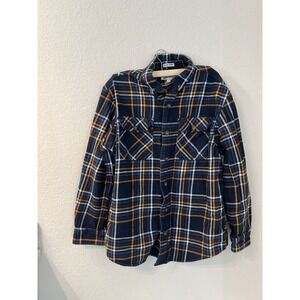 Duluth Trading Shirt Men M Blue Flannel Plaid Button Down‎ Outdoor Heavy Thick